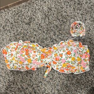 Floral Ruffle Bikini Top with Matching Scrunchie